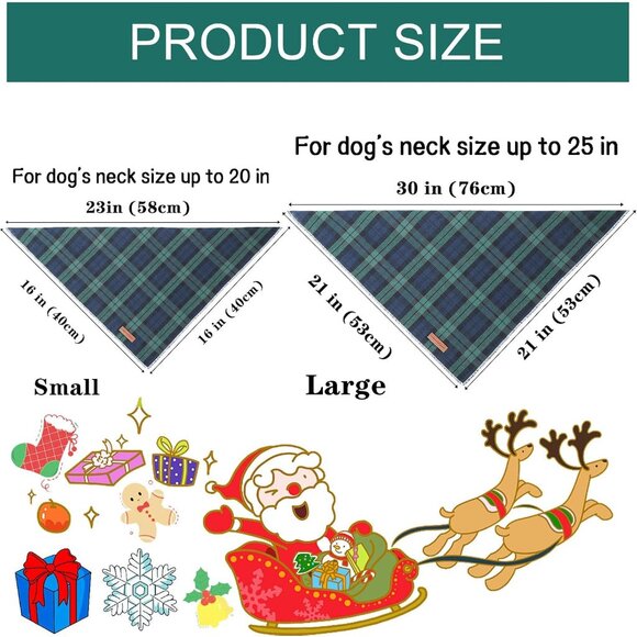 Dog Christmas Bandanas 1PC Washable Cotton Triangle Green Plaid Dog Scarfs for S - Picture 2 of 6